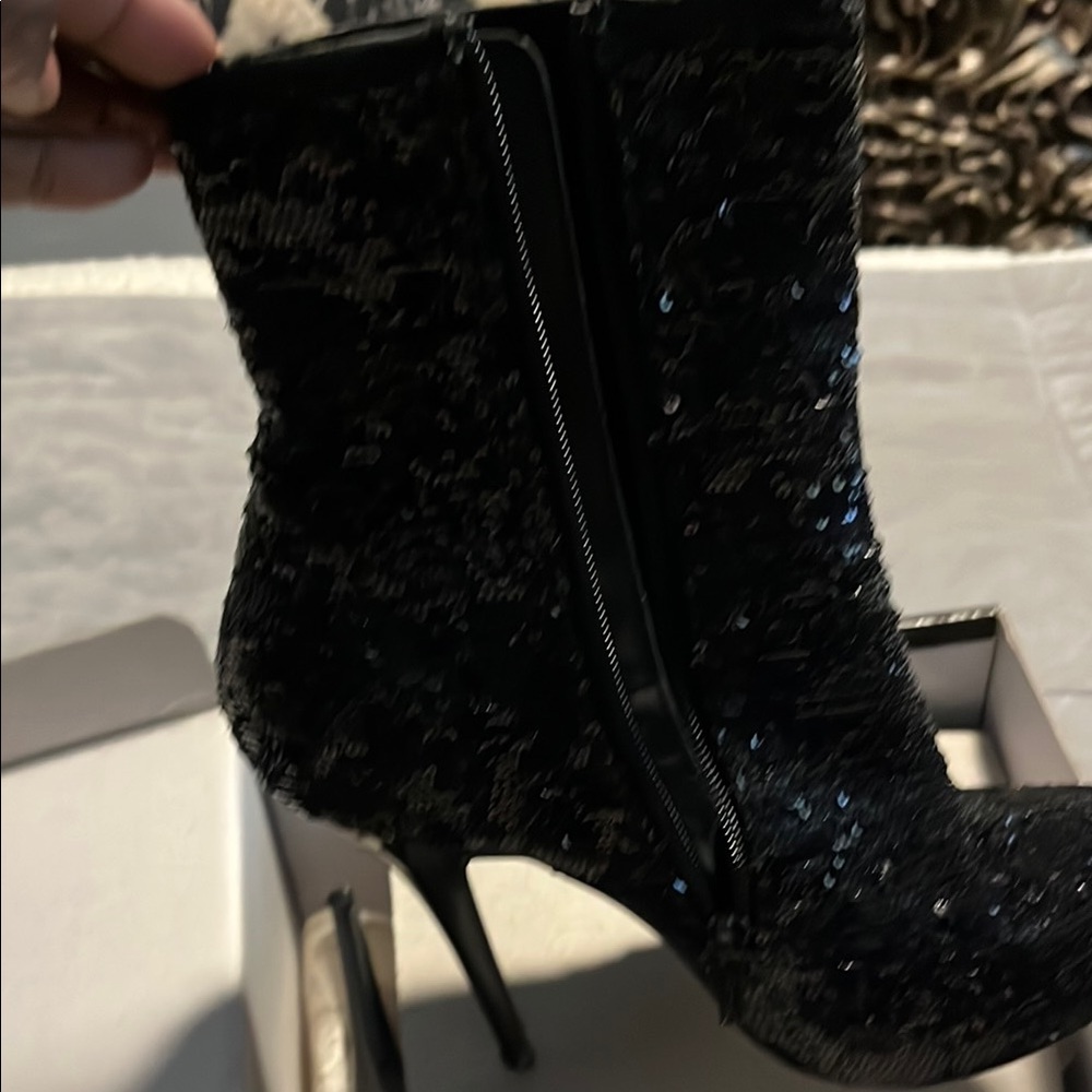 Glamorous Black Sequin Heeled Boots